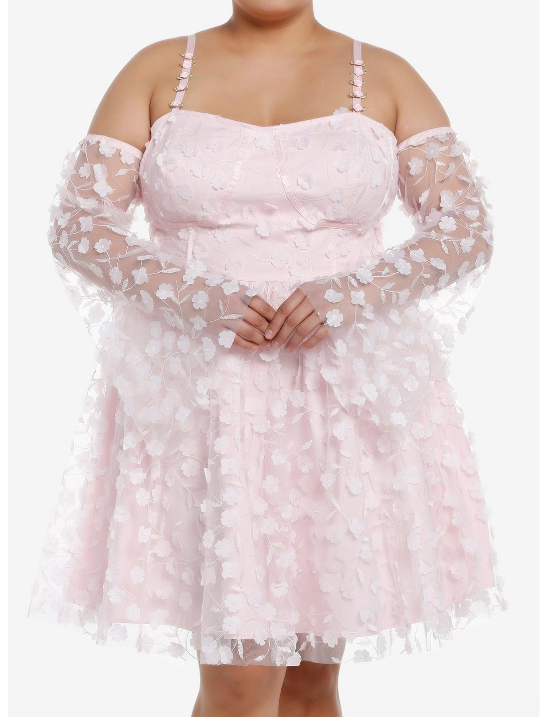 Thorn & Fable Pink Rosette Cold Shoulder Dress Plus Size, PINK, hi-res