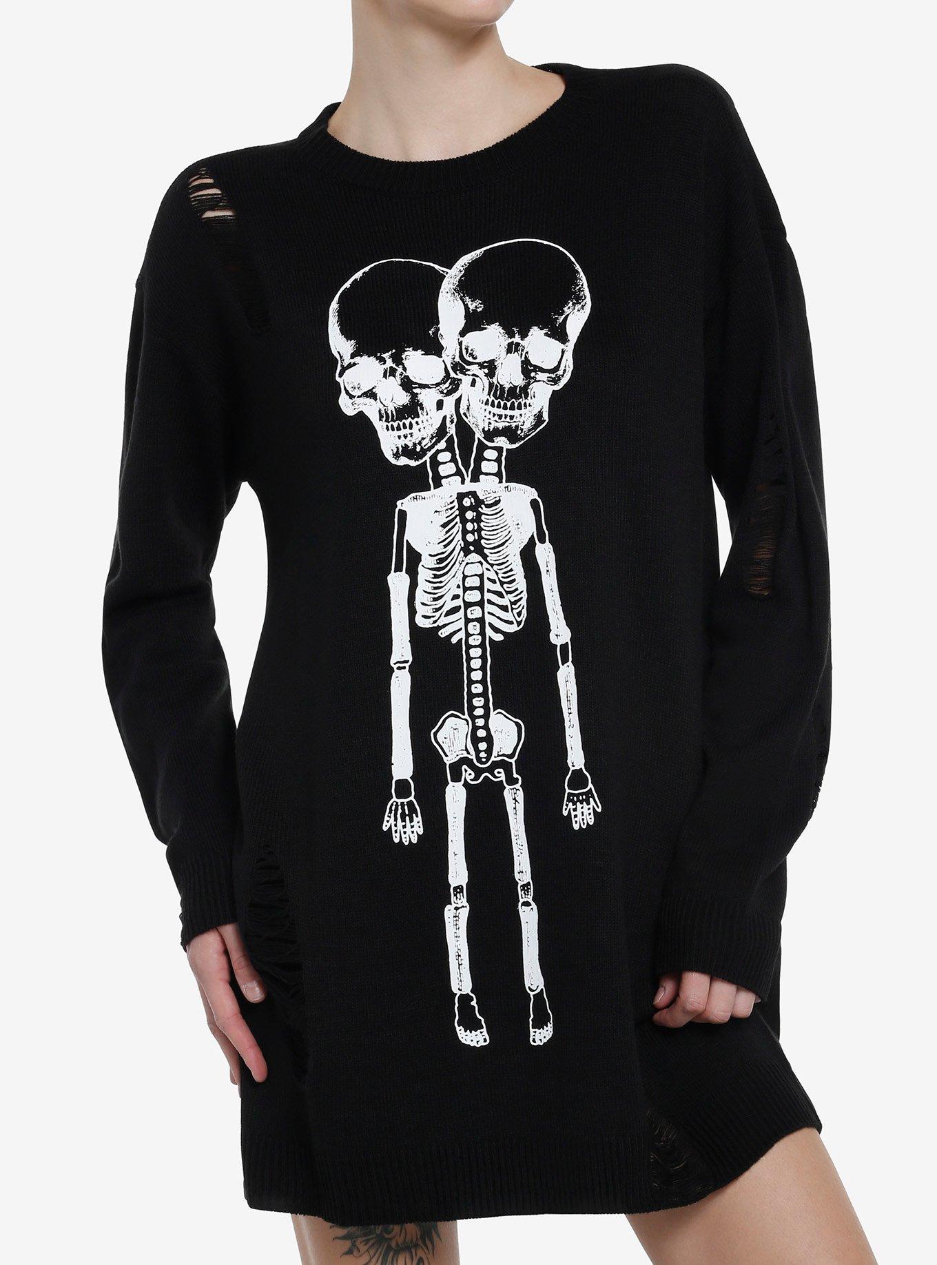 Social Collision Conjoined Skeleton Girls Knit Sweater Dress