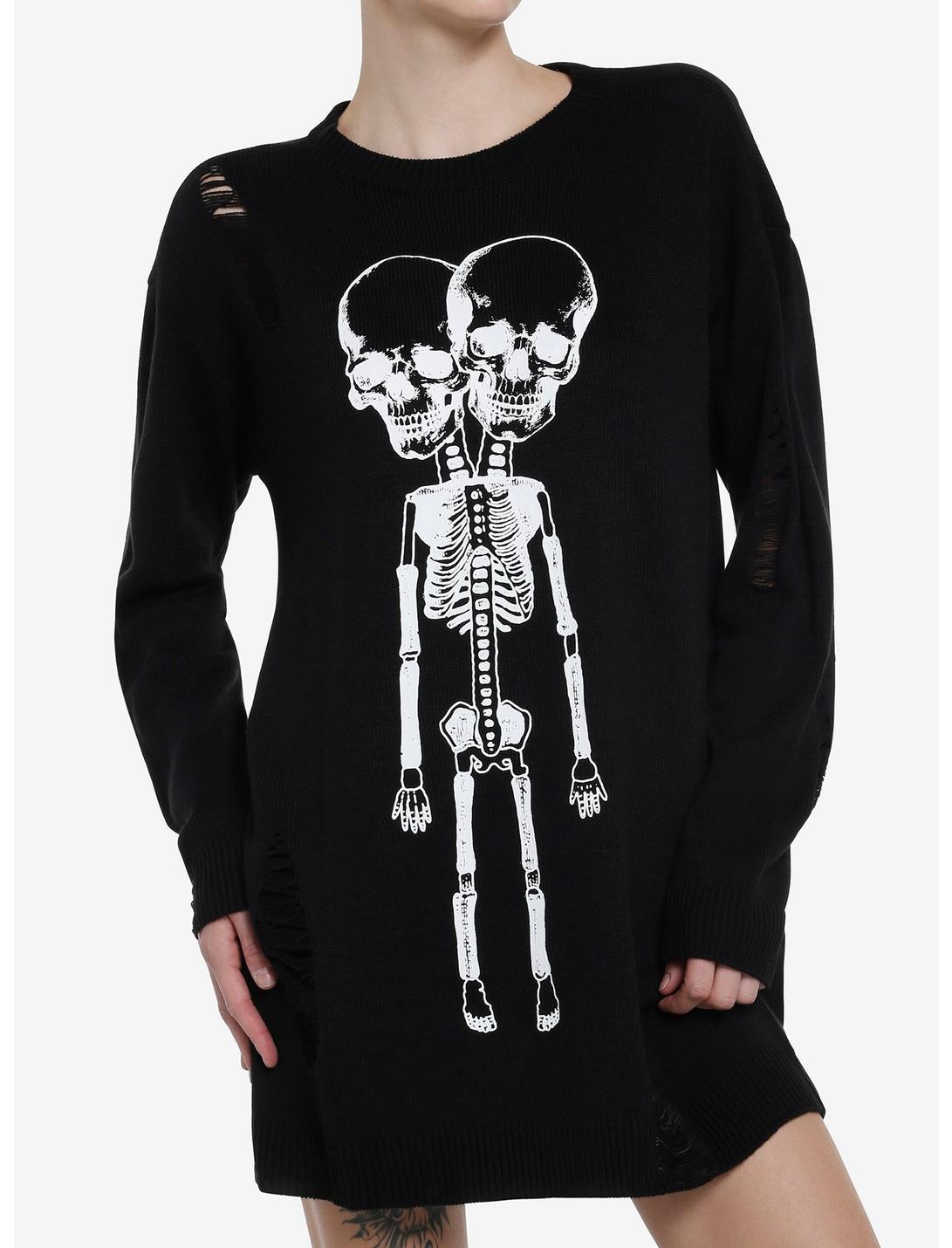 Social Collision Conjoined Skeleton Girls Knit Sweater Dress, , hi-res