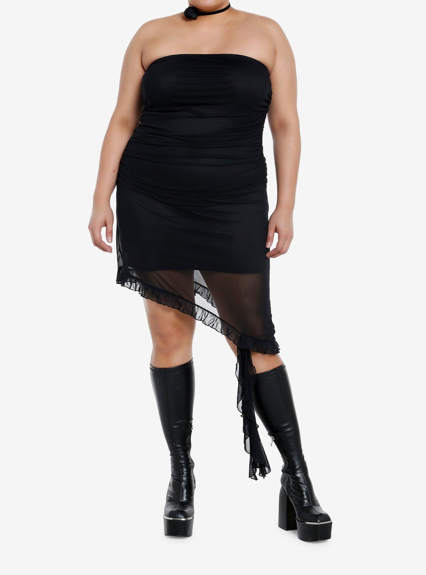 Cosmic Aura Y2K Neck Tie Asymmetrical Ruffle Mini Dress Plus Size