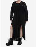 Cosmic Aura Stripe Destructed Slit Maxi Sweater Dress Plus Size, BLACK, hi-res