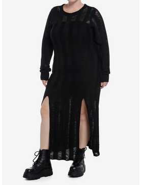 Cosmic Aura Stripe Destructed Slit Maxi Sweater Dress Plus Size, , hi-res