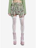 Thorn & Fable Floral Ruched Mesh Tiered Mini Skirt, PINK, hi-res