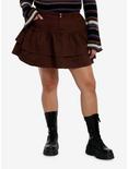 Social Collision Brown Double Ruffle Skirt Plus Size, BROWN, hi-res
