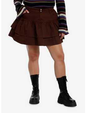 Social Collision Brown Double Ruffle Skirt Plus Size, , hi-res