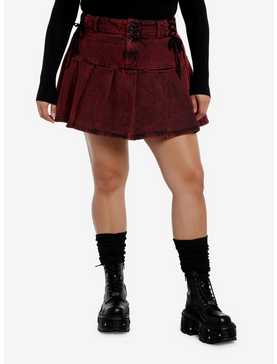 Social Collision Ribbon Dark Red Wash Pleated Skirt Plus Size, , hi-res