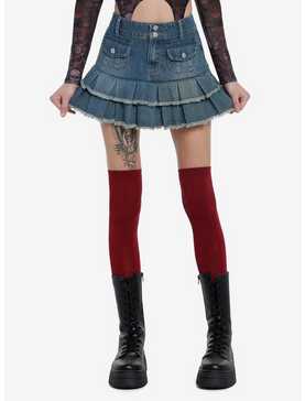 Social Collision Denim Ruffled Mini Skirt, , hi-res