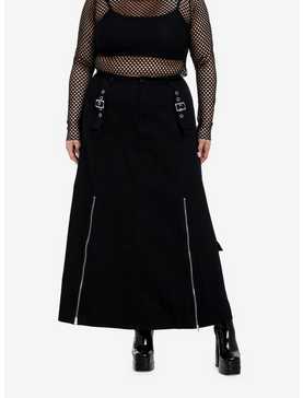 Social Collision Black ZIppers & Grommets Maxi Skirt  Plus Size, , hi-res