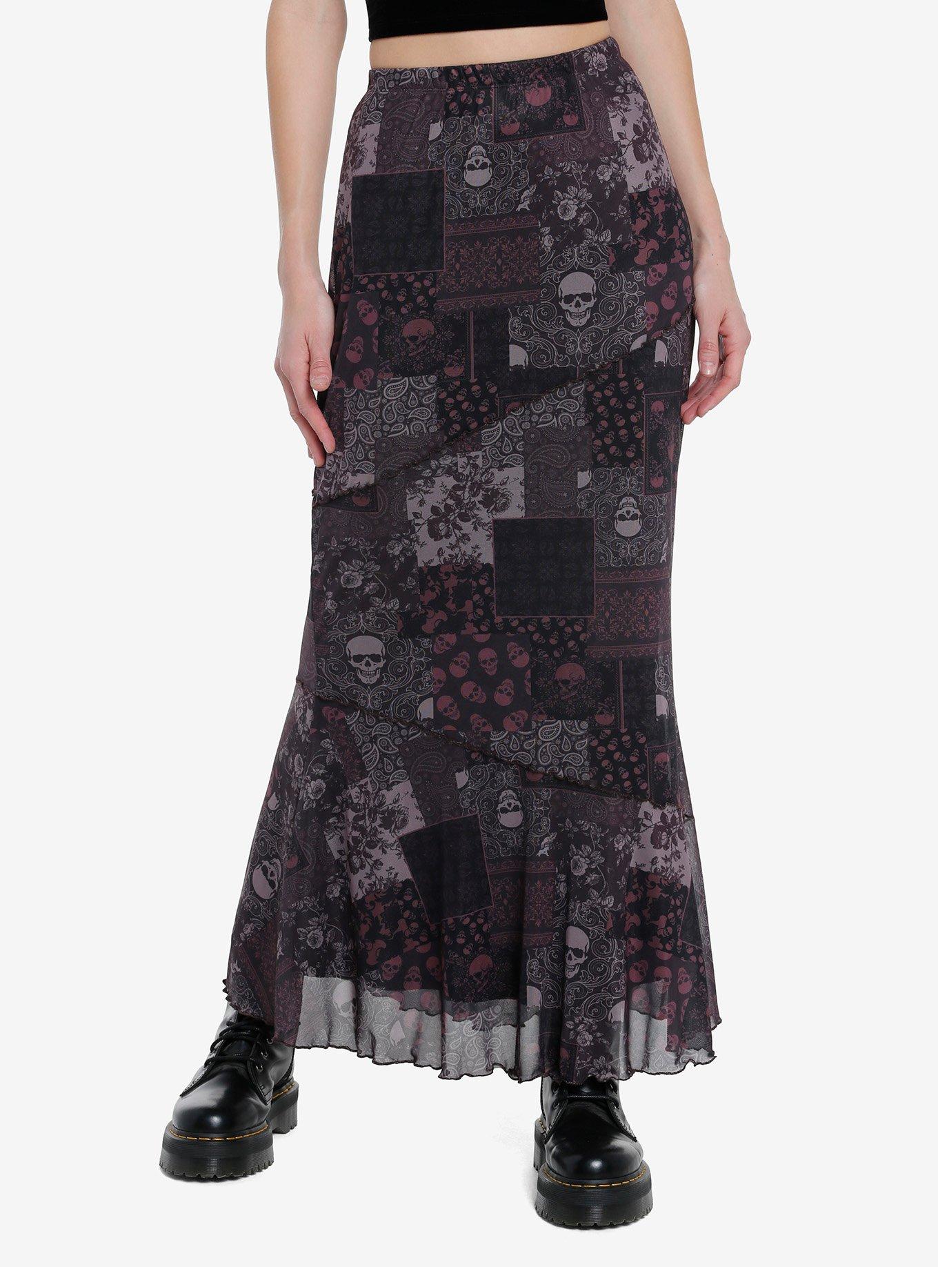 Social Collision Skull Paisley Patchwork Maxi Skirt