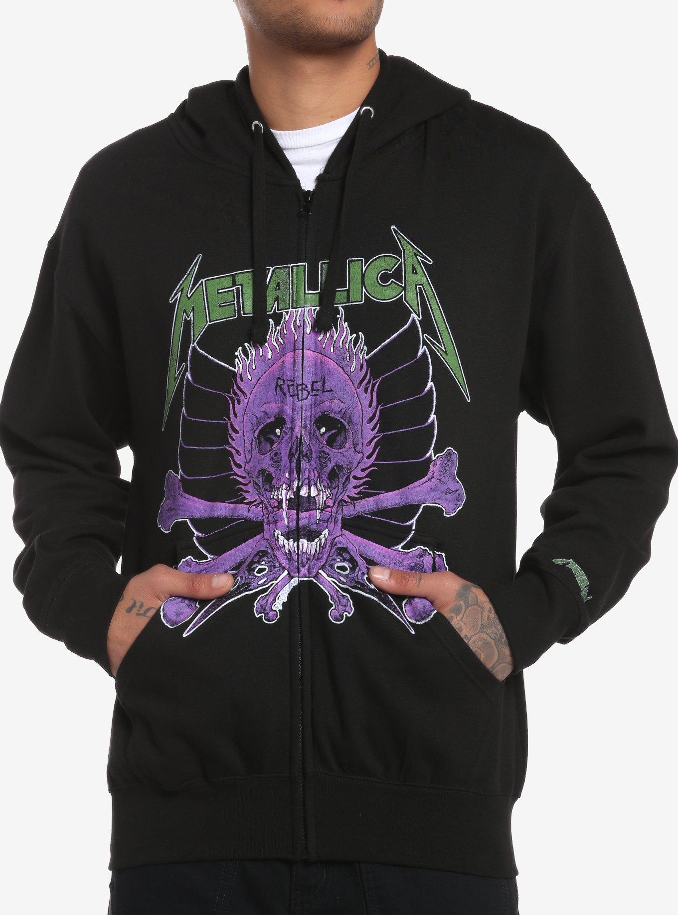 Metallica Flaming Skull Crossbones Hoodie Hot Topic