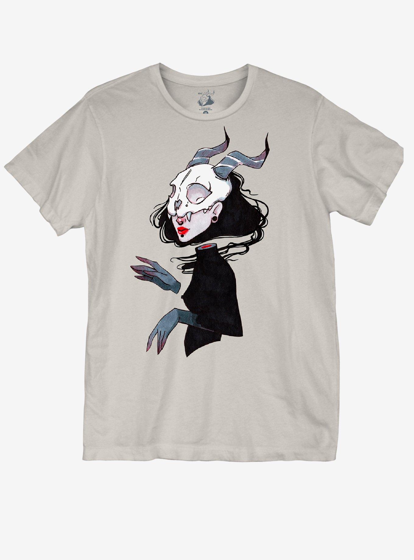 Horned Skull Mask T-Shirt By Karina Gazizova, SAND, hi-res