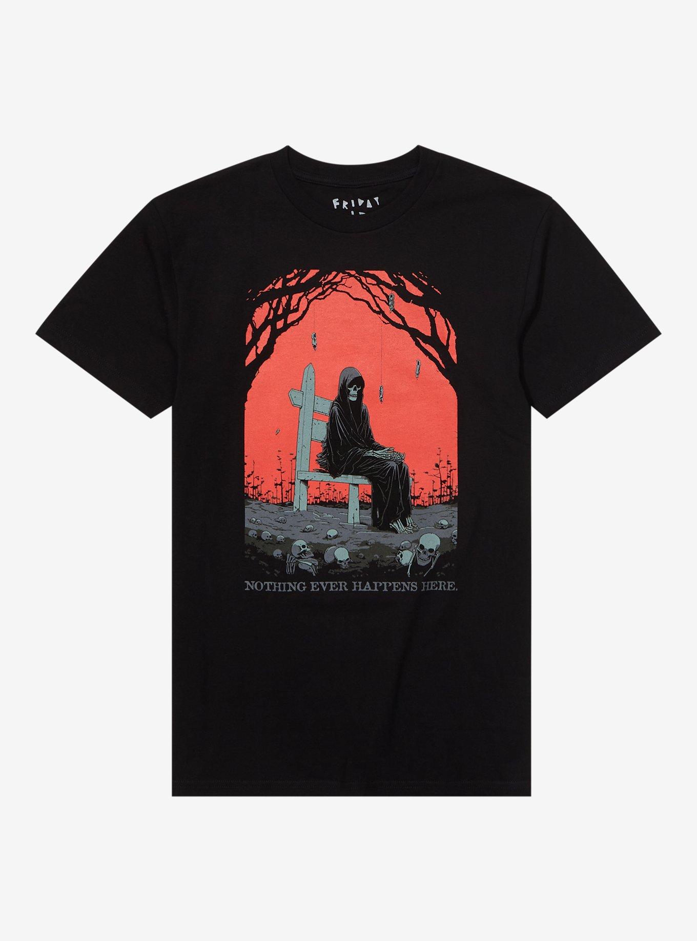 Grim Reaper Nothing Happens T-Shirt By Friday Jr, BLACK, hi-res