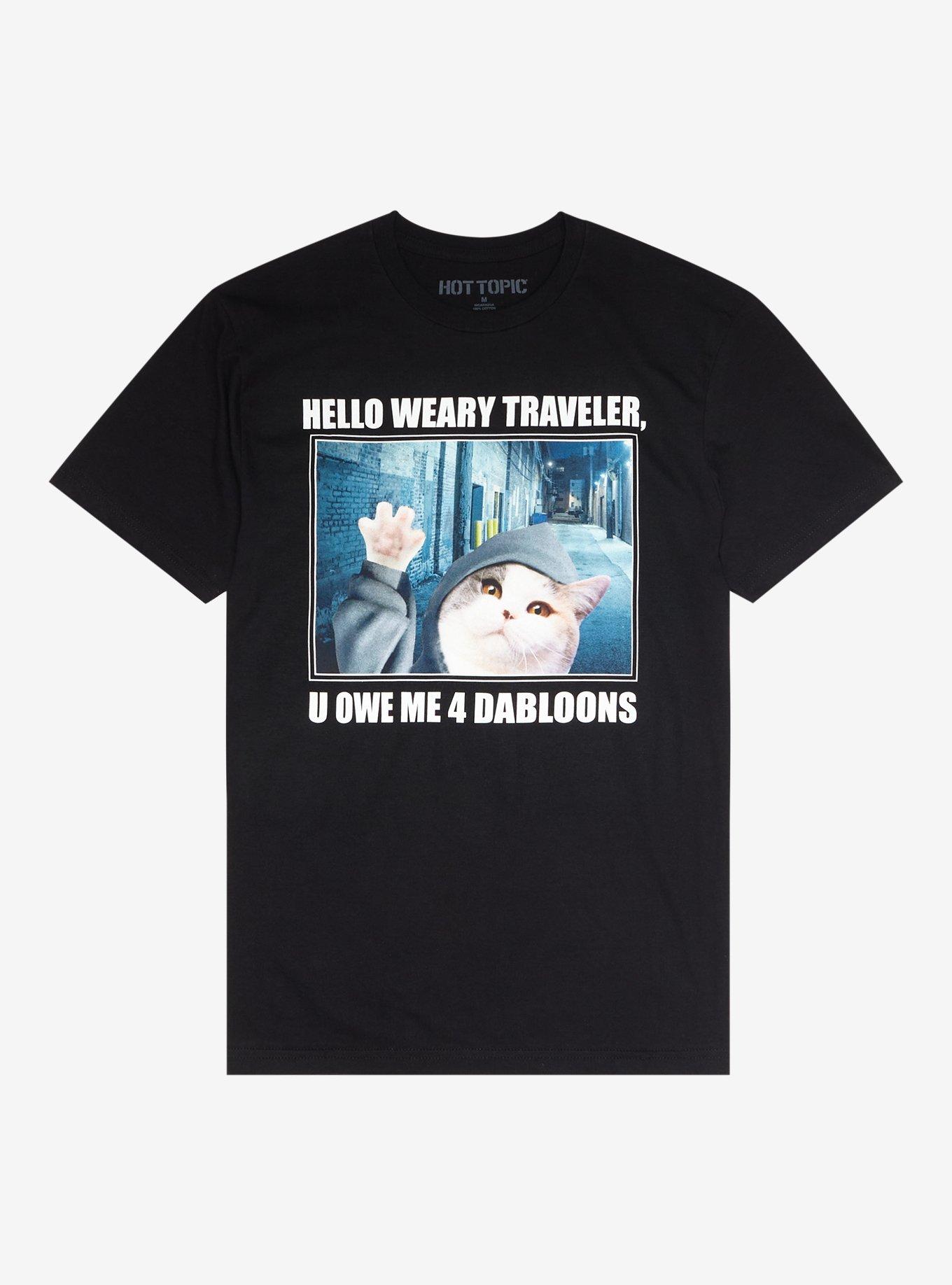 Weary Traveler Dabloon Cat T-Shirt, BLACK, hi-res
