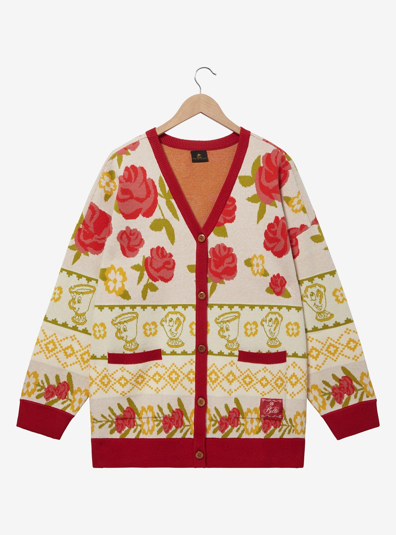 Disney Beauty and The Beast Rose Patterned Women's Plus Size Cardigan - BoxLunch Exclusive, BEIGE, hi-res
