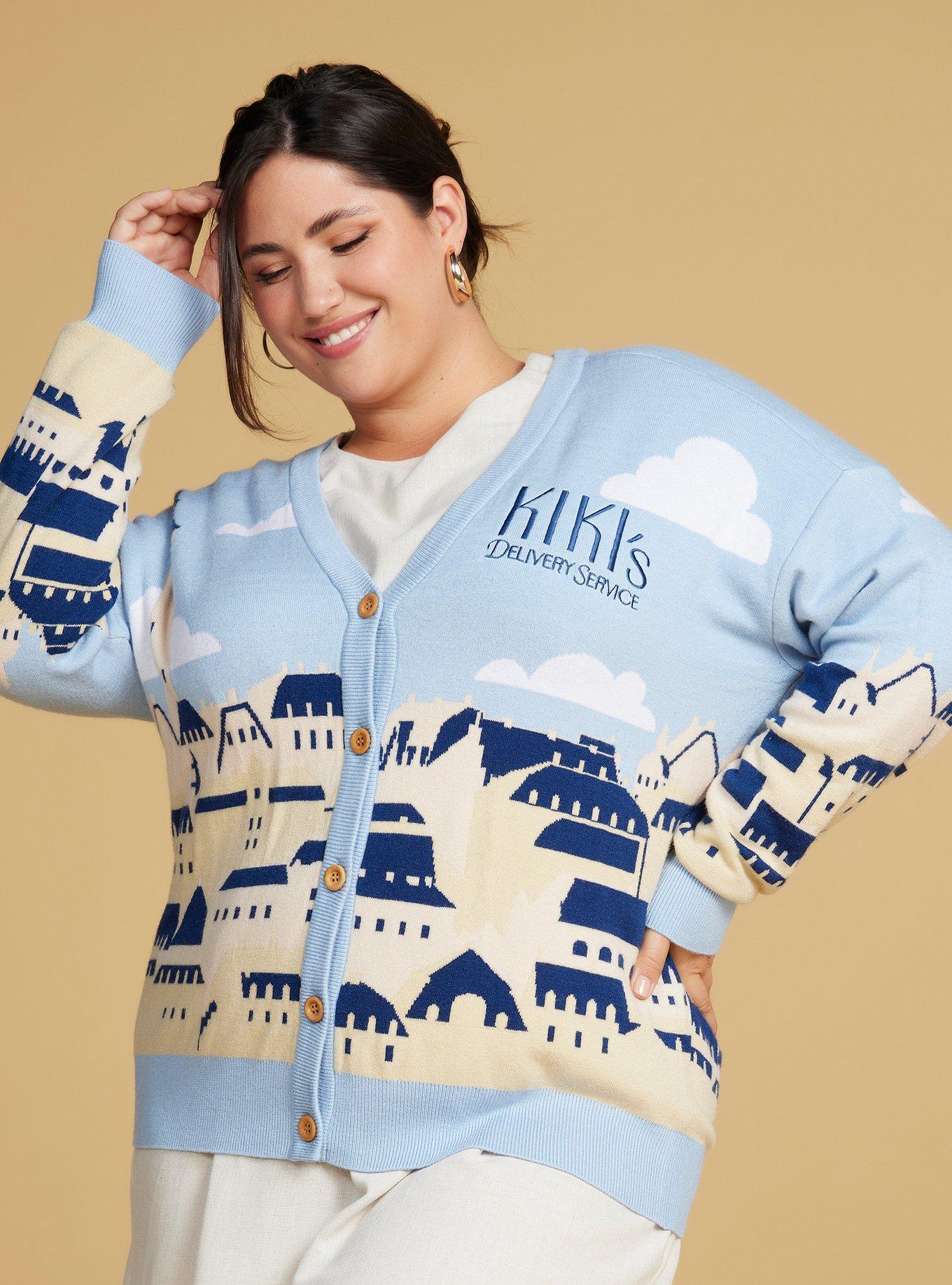 Studio Ghibli Kiki's Delivery Service Cityscape Women's Plus Size Cardigan — BoxLunch Exclusive, LIGHT BLUE, hi-res