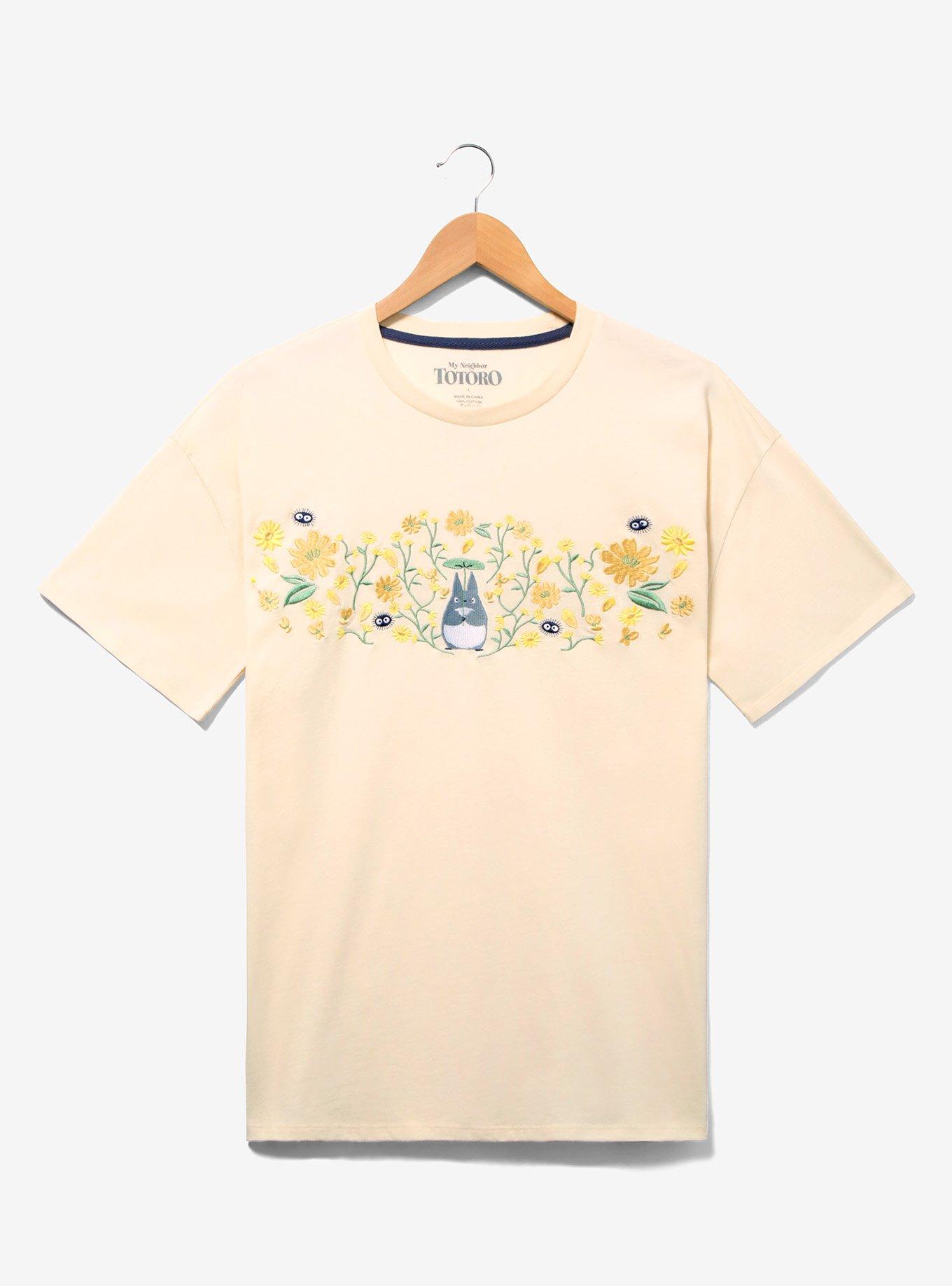Studio Ghibli My Neighbor Totoro Embroidered Floral Women's Plus Size T-Shirt - BoxLunch Exclusive, OFF WHITE, hi-res