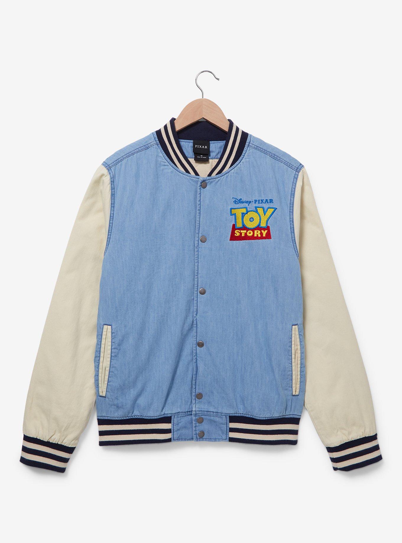 Disney Pixar Toy Story Buzz & Woody Denim Bomber Jacket - BoxLunch Exclusive, DENIM, hi-res