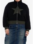 Social Collision Black Star Fuzzy Girls Crop Jacket Plus Size, BLACK, hi-res