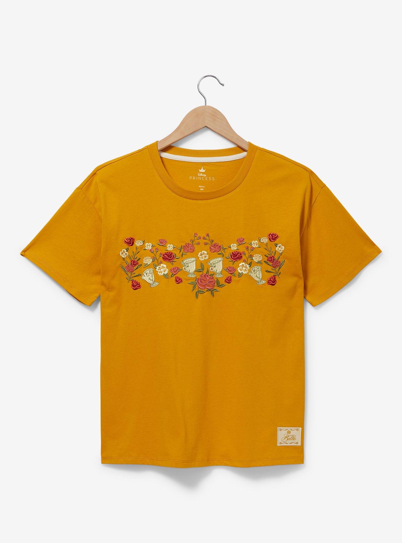 Disney Beauty and the Beast Chip Floral Women's T-Shirt - BoxLunch Exclusive, GOLD, hi-res