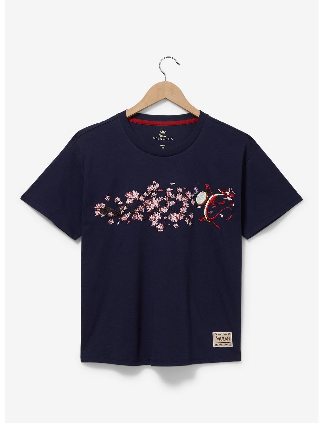 Disney Mulan Mushu Floral Women's T-Shirt - BoxLunch Exclusive, NAVY, hi-res
