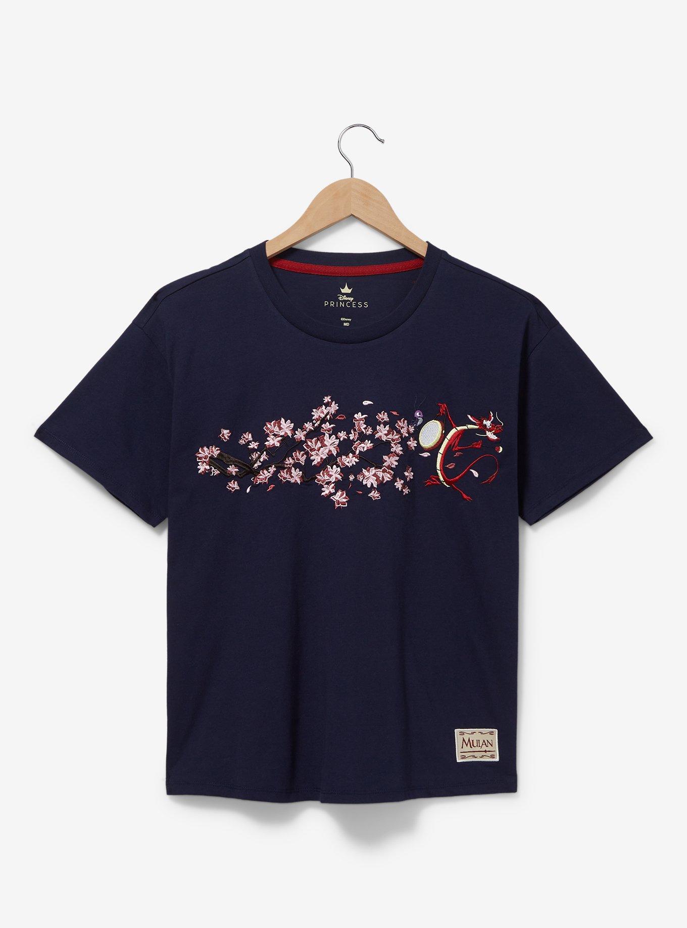Disney Mulan Mushu Floral Women's T-Shirt - BoxLunch Exclusive, NAVY, hi-res