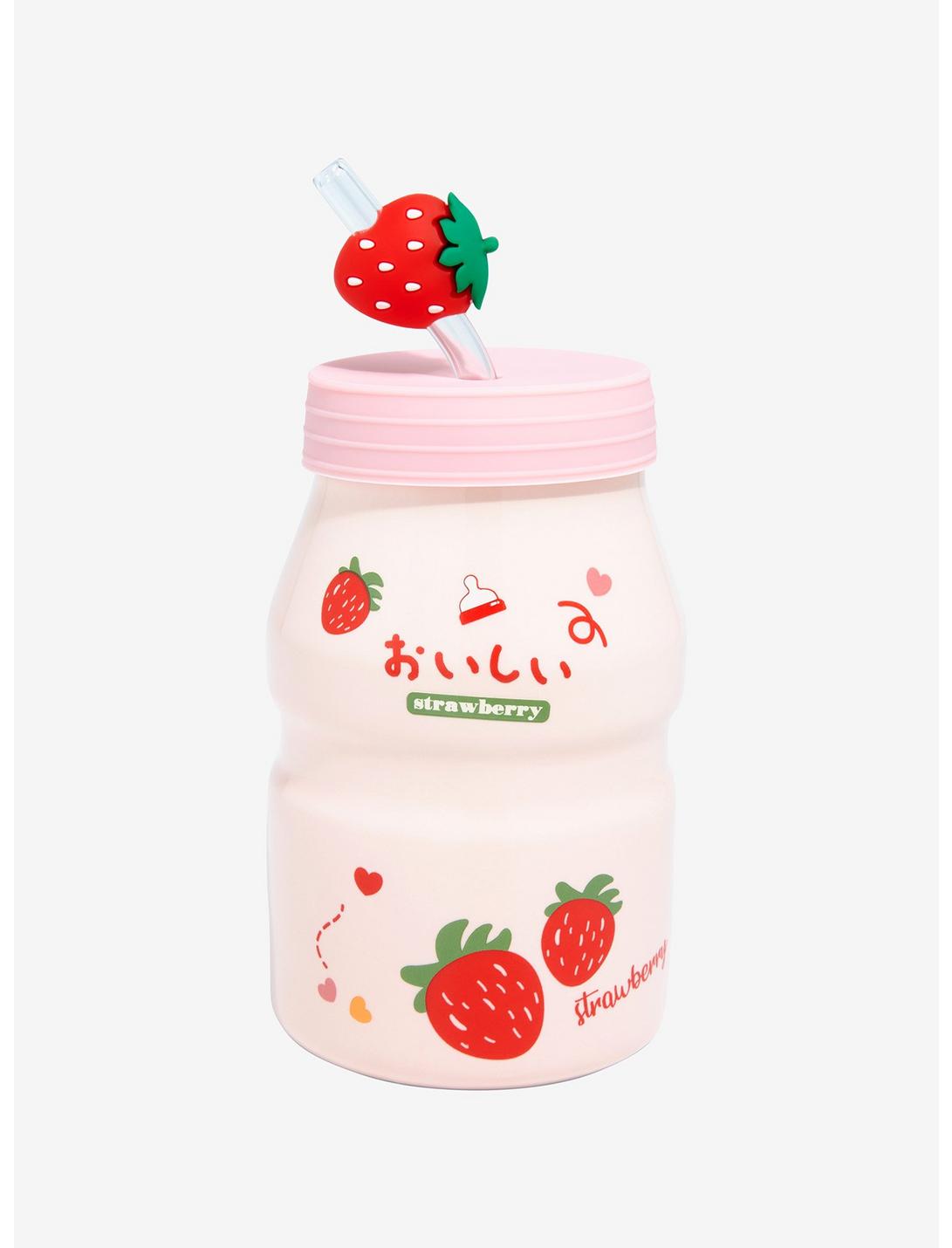 Strawberry Yogurt Drink Bottle With Straw, , hi-res