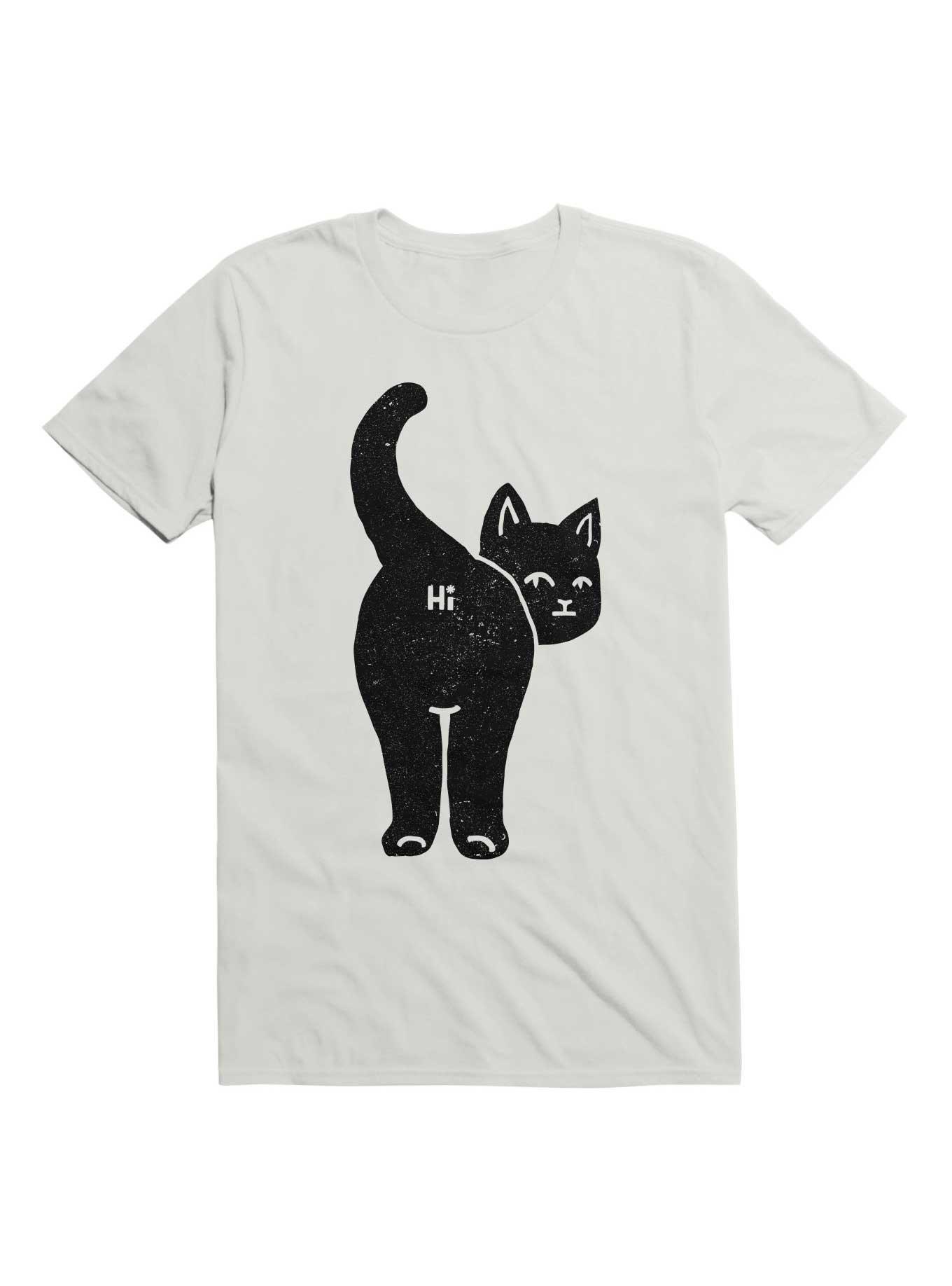 Hello Cat Butt Minimalist Black T-Shirt, WHITE, hi-res
