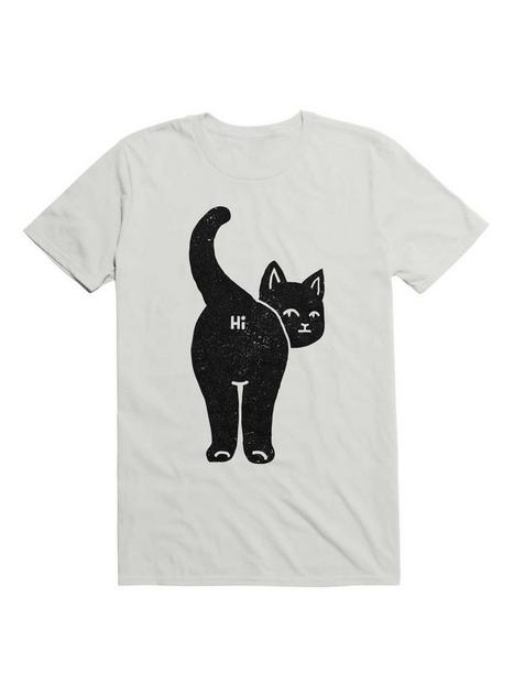 Hello Cat Butt Minimalist Black T-Shirt - WHITE | Hot Topic