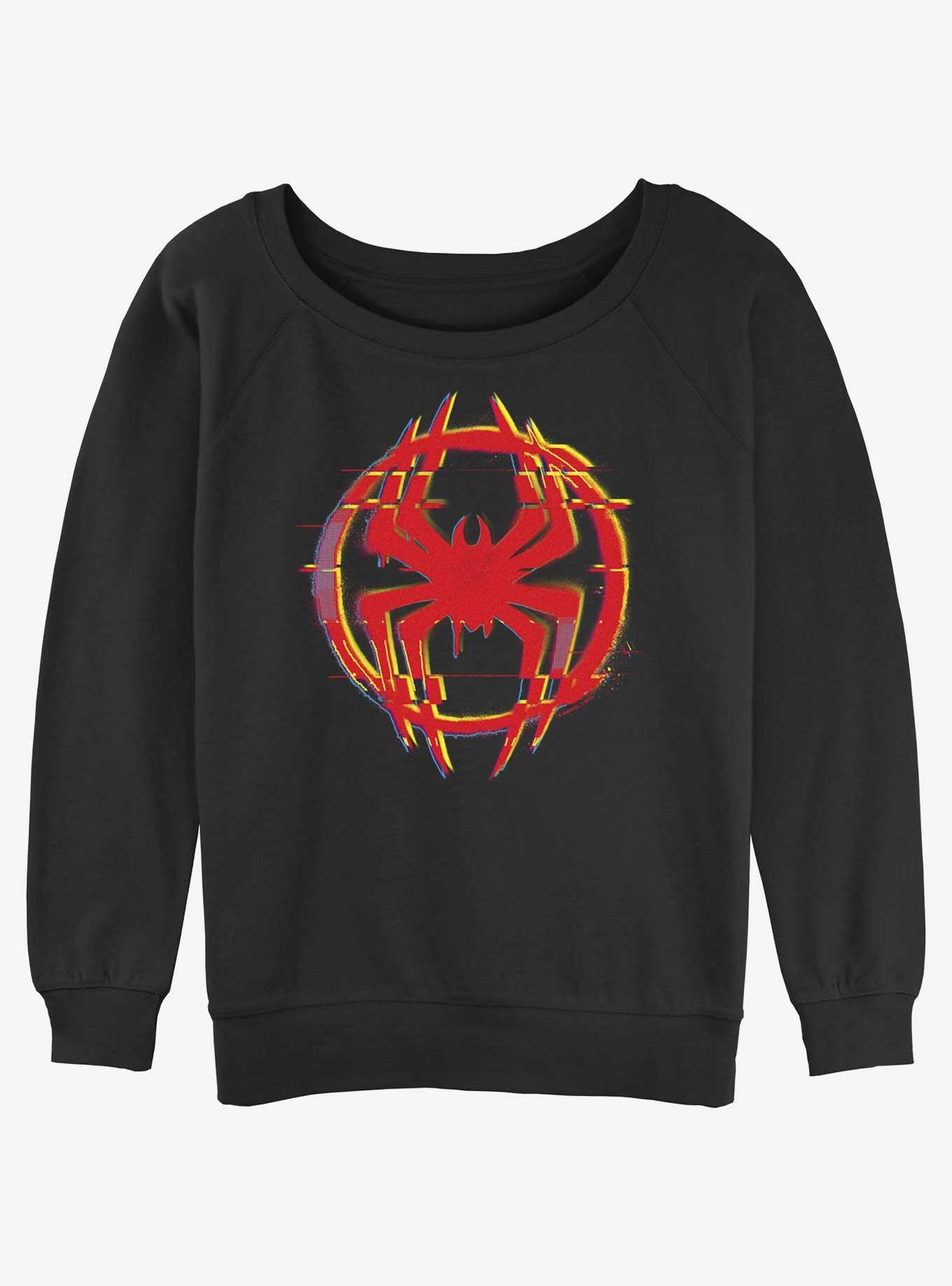 Marvel Spider-Man Glitchy Spider Symbol Womens Slouchy Sweatshirt, BLACK, hi-res