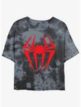 Marvel Spider-Man Spider Symbol Womens Tie-Dye Crop T-Shirt, BLKCHAR, hi-res