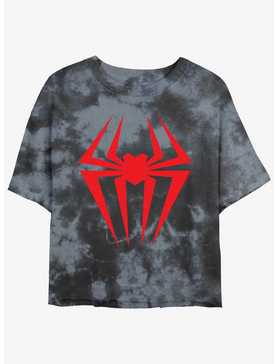 Marvel Spider-Man Spider Symbol Womens Tie-Dye Crop T-Shirt, , hi-res