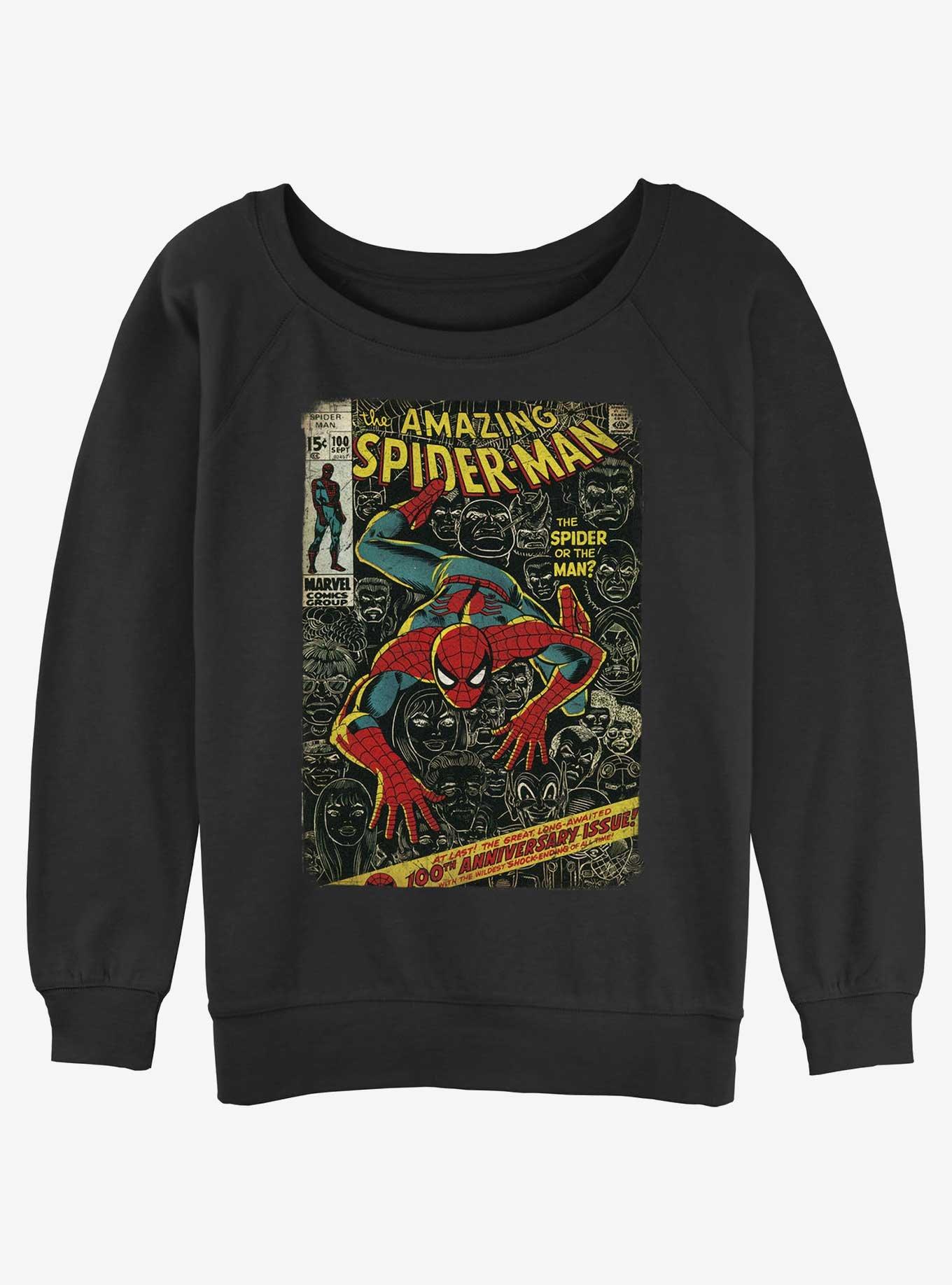 Marvel Spider-Man Comic 100th Anniversary Cover Womens Slouchy Sweatshirt, BLACK, hi-res