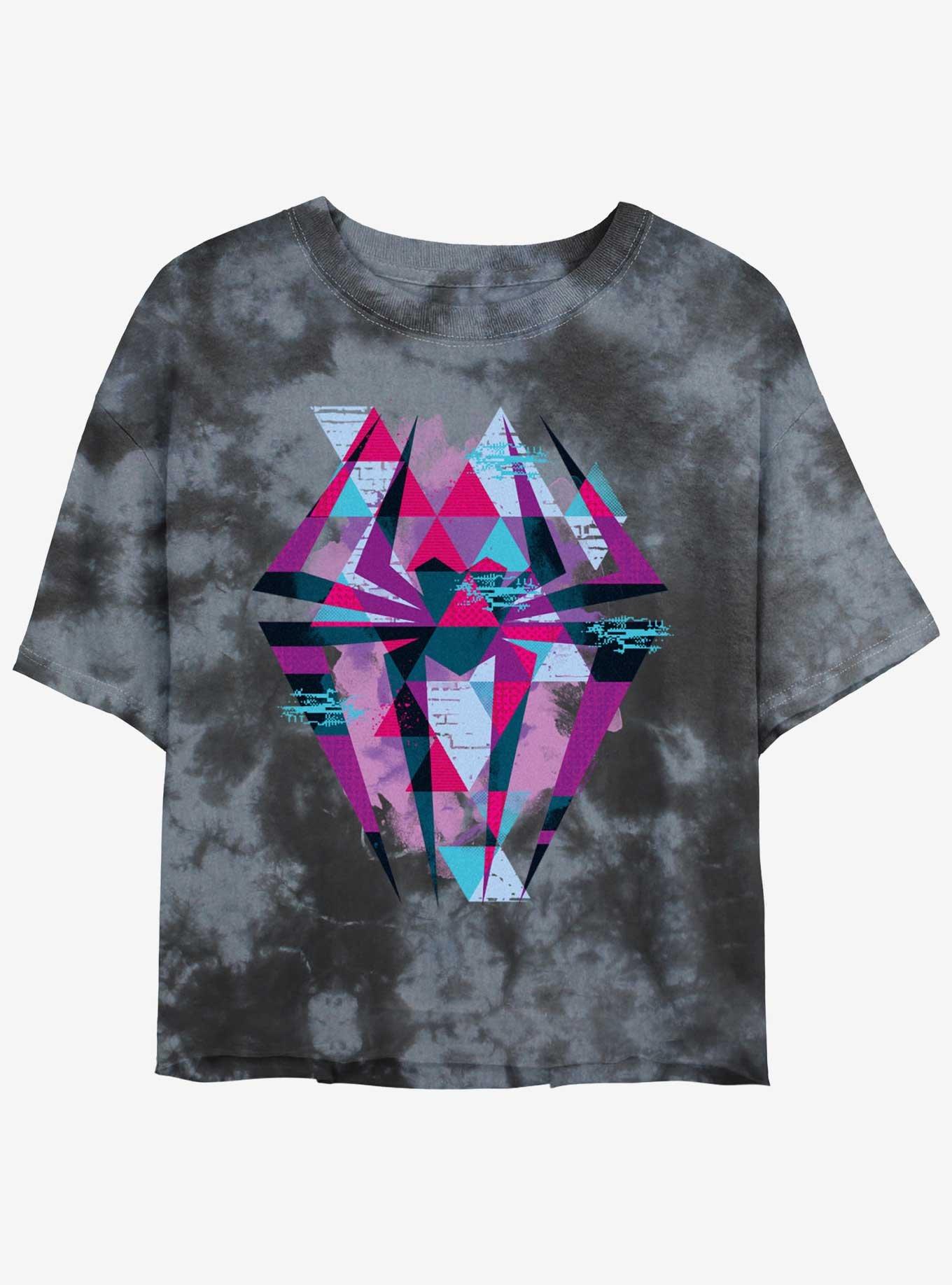 Marvel Spider-Man Geometric Spider Symbol Womens Tie-Dye Crop T-Shirt, BLKCHAR, hi-res