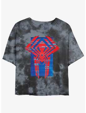 Marvel Spider-Man Spider Symbol Glitch Lines Womens Tie-Dye Crop T-Shirt, , hi-res