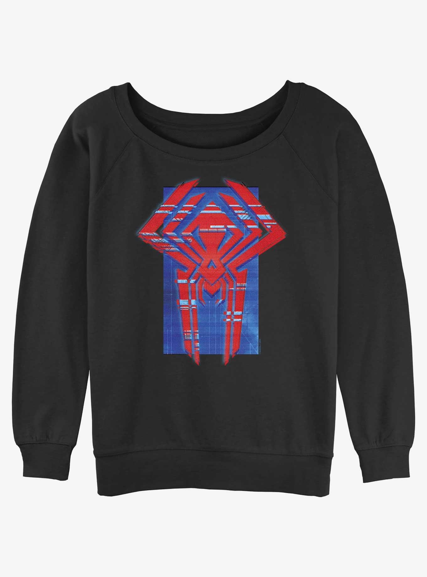 Marvel Spider-Man Spider Symbol Glitch Lines Womens Slouchy Sweatshirt, BLACK, hi-res