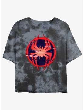 Marvel Spider-Man Glitch Spider Symbol Womens Tie-Dye Crop T-Shirt, , hi-res