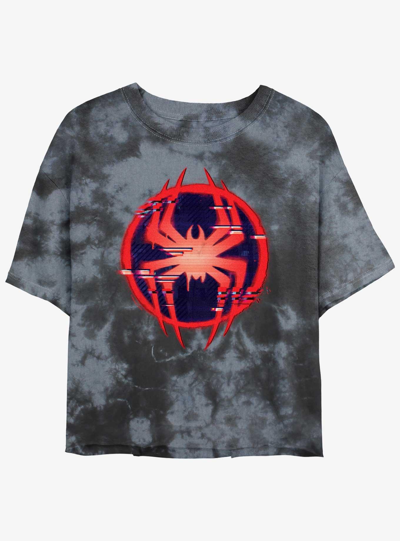 Marvel Spider-Man Glitch Spider Symbol Womens Tie-Dye Crop T-Shirt, , hi-res