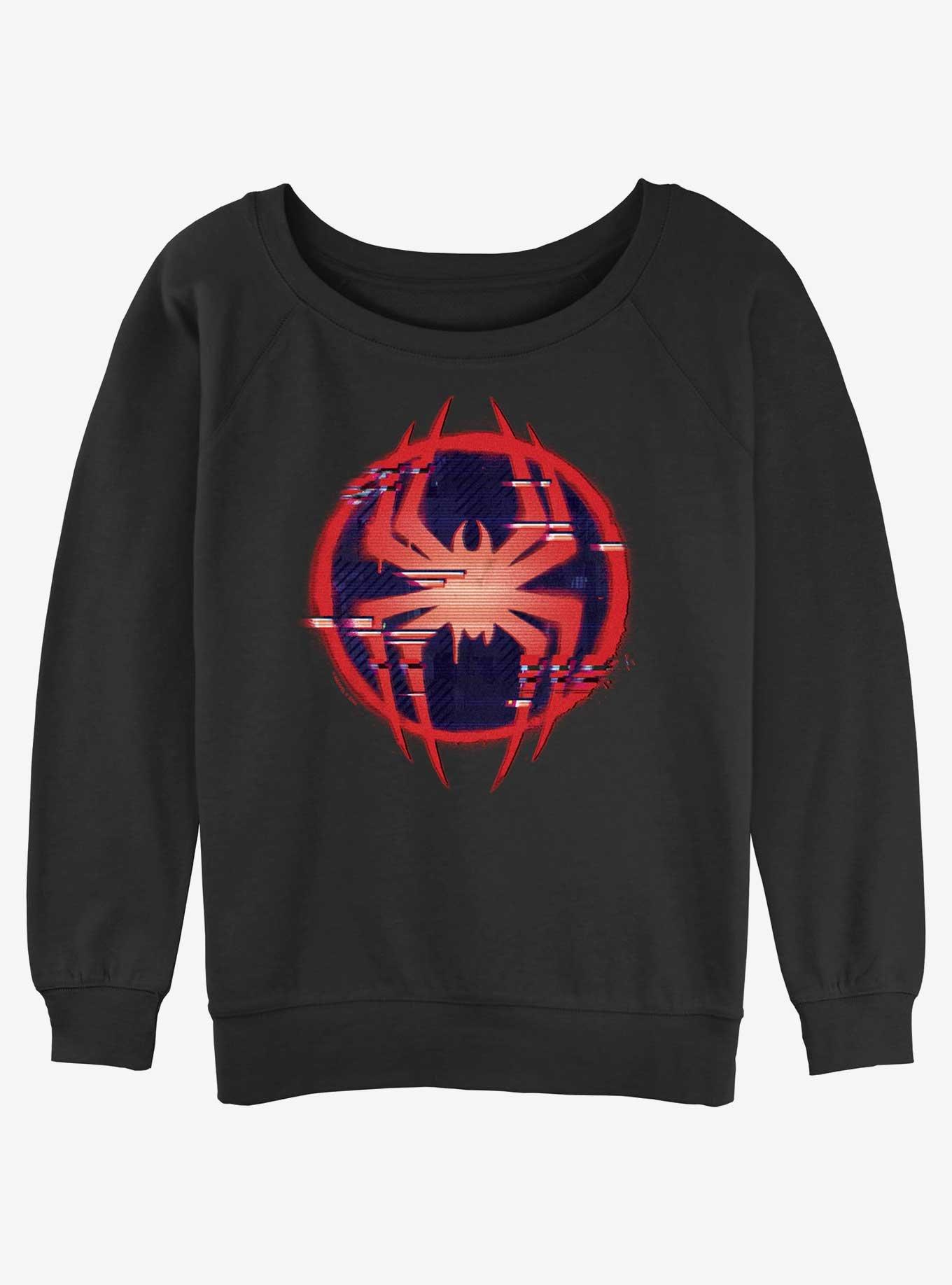Marvel Spider-Man Glitch Spider Symbol Womens Slouchy Sweatshirt, BLACK, hi-res
