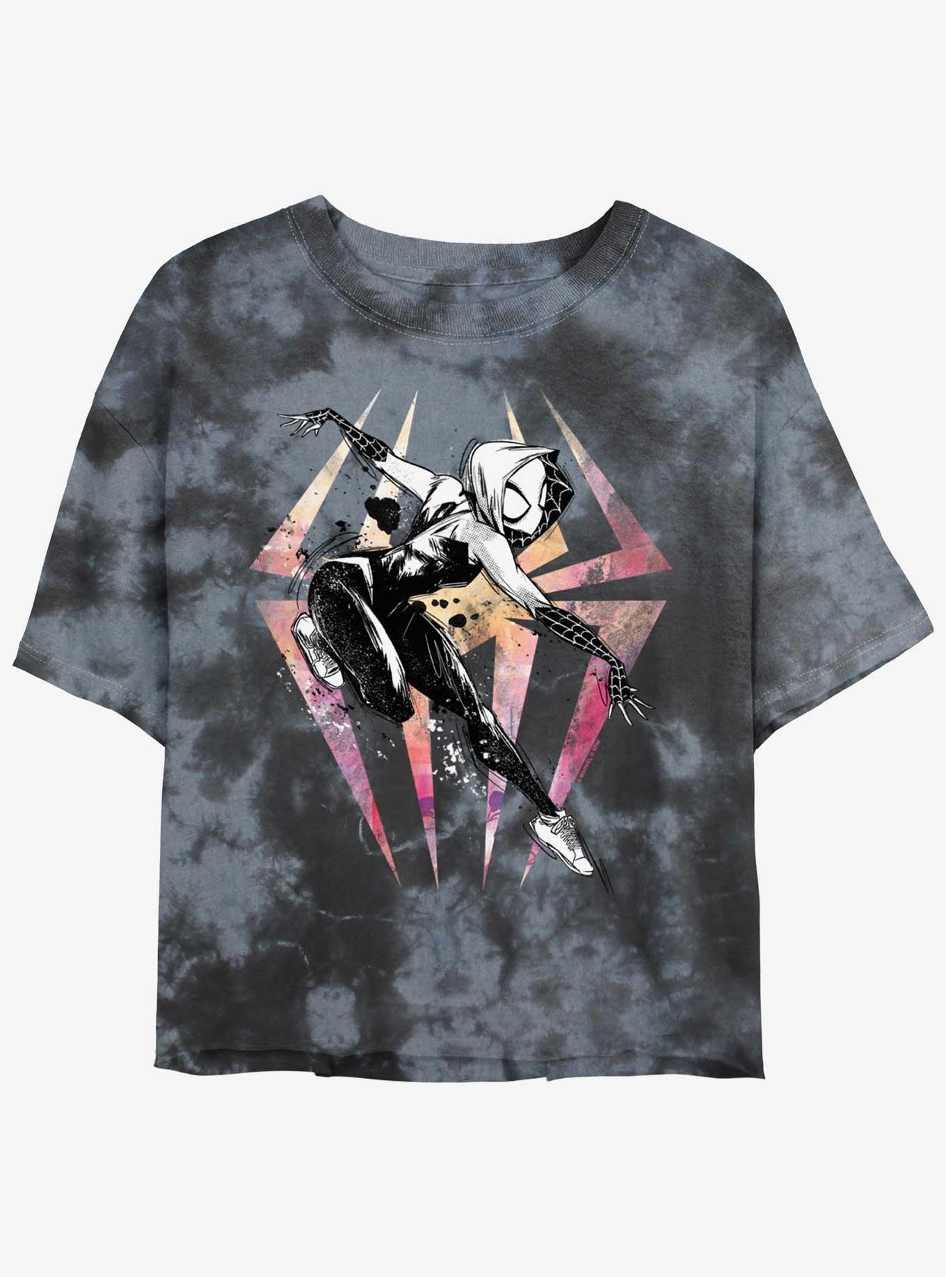 Marvel Spider-Man Sketch Spider-Gwen Womens Tie-Dye Crop T-Shirt, BLKCHAR, hi-res