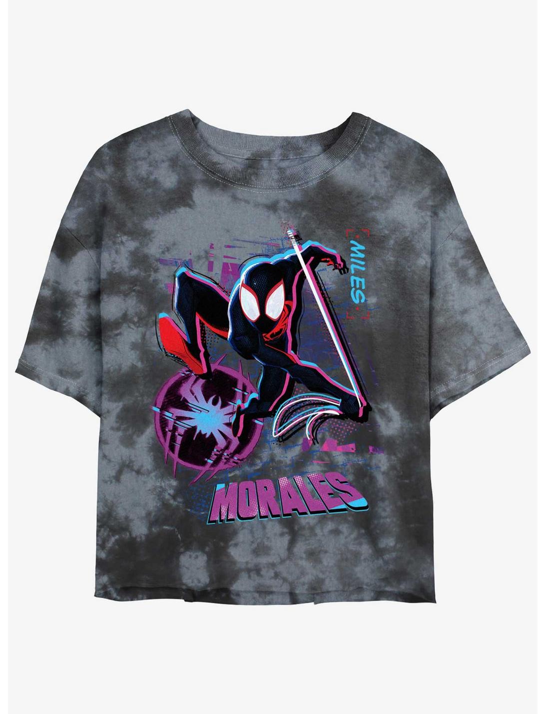 Marvel Spider-Man Miles Morales Street Swing Womens Tie-Dye Crop T-Shirt, BLKCHAR, hi-res