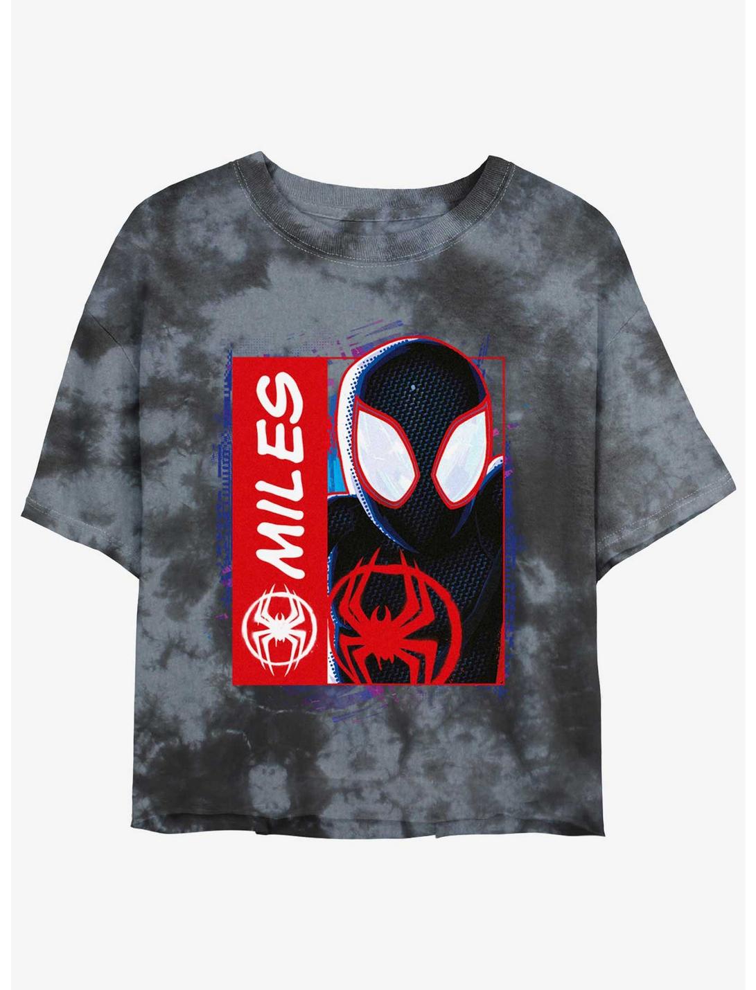 Marvel Spider-Man Miles Morales Simple Comic Womens Tie-Dye Crop T-Shirt, BLKCHAR, hi-res