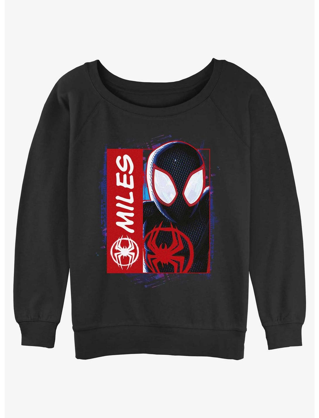 Marvel Spider-Man Miles Morales Simple Comic Womens Slouchy Sweatshirt, BLACK, hi-res