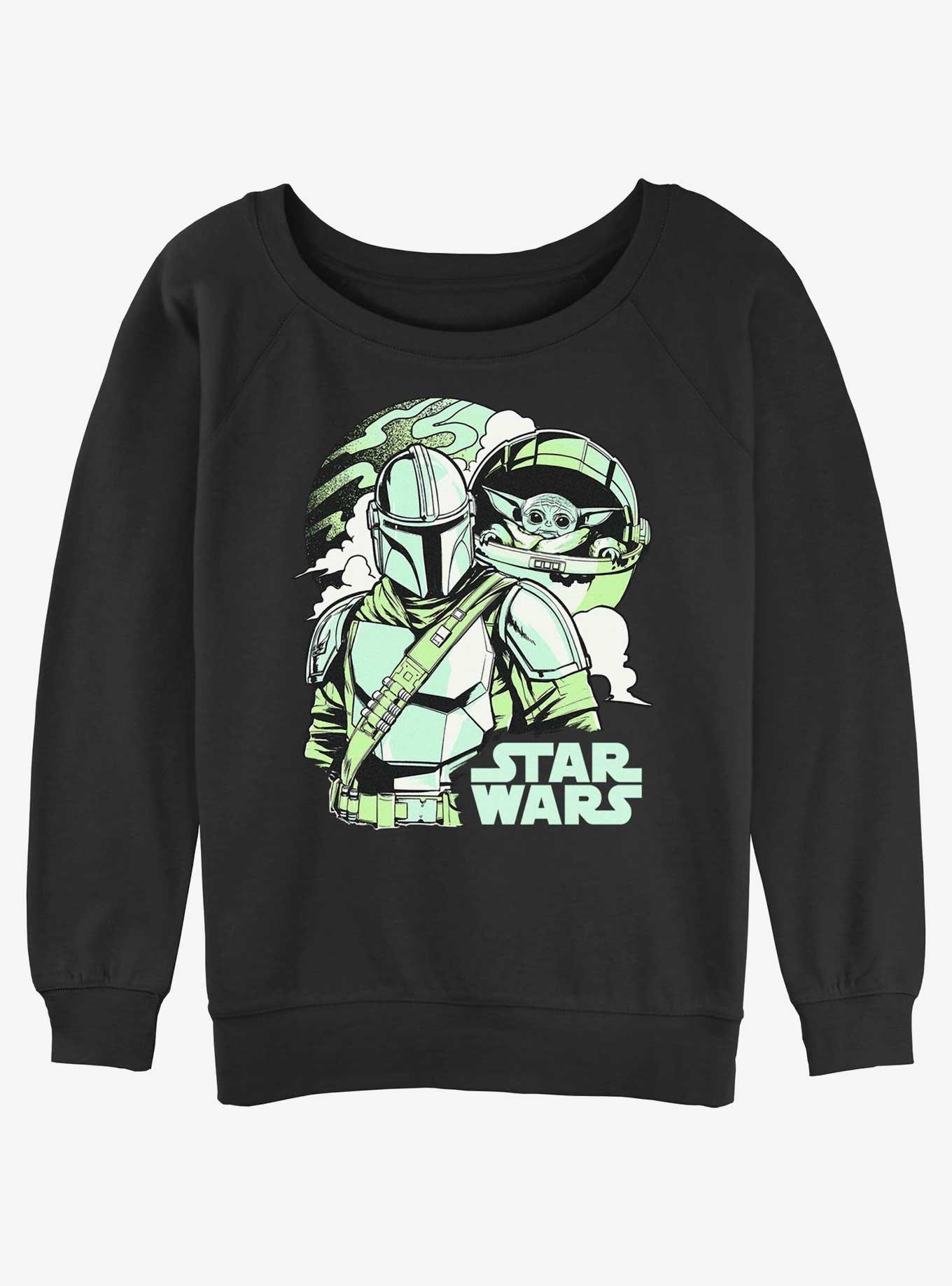 Star Wars The Mandalorian With Grogu Pop Art Womens Slouchy Sweatshirt, BLACK, hi-res