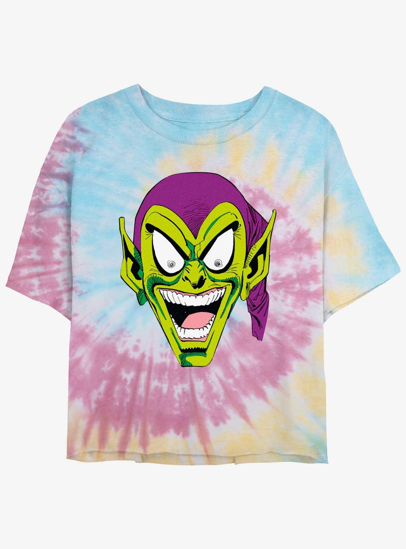 Marvel Spider-Man Green Goblin Head Womens Tie-Dye Crop T-Shirt, , hi-res