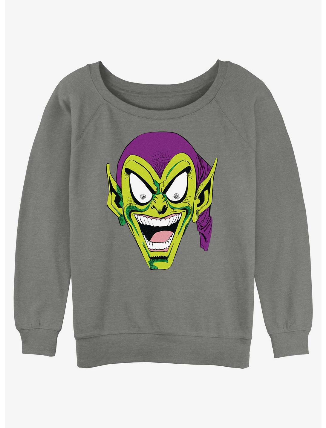 Marvel Spider-Man Green Goblin Head Womens Slouchy Sweatshirt, GRAY HTR, hi-res
