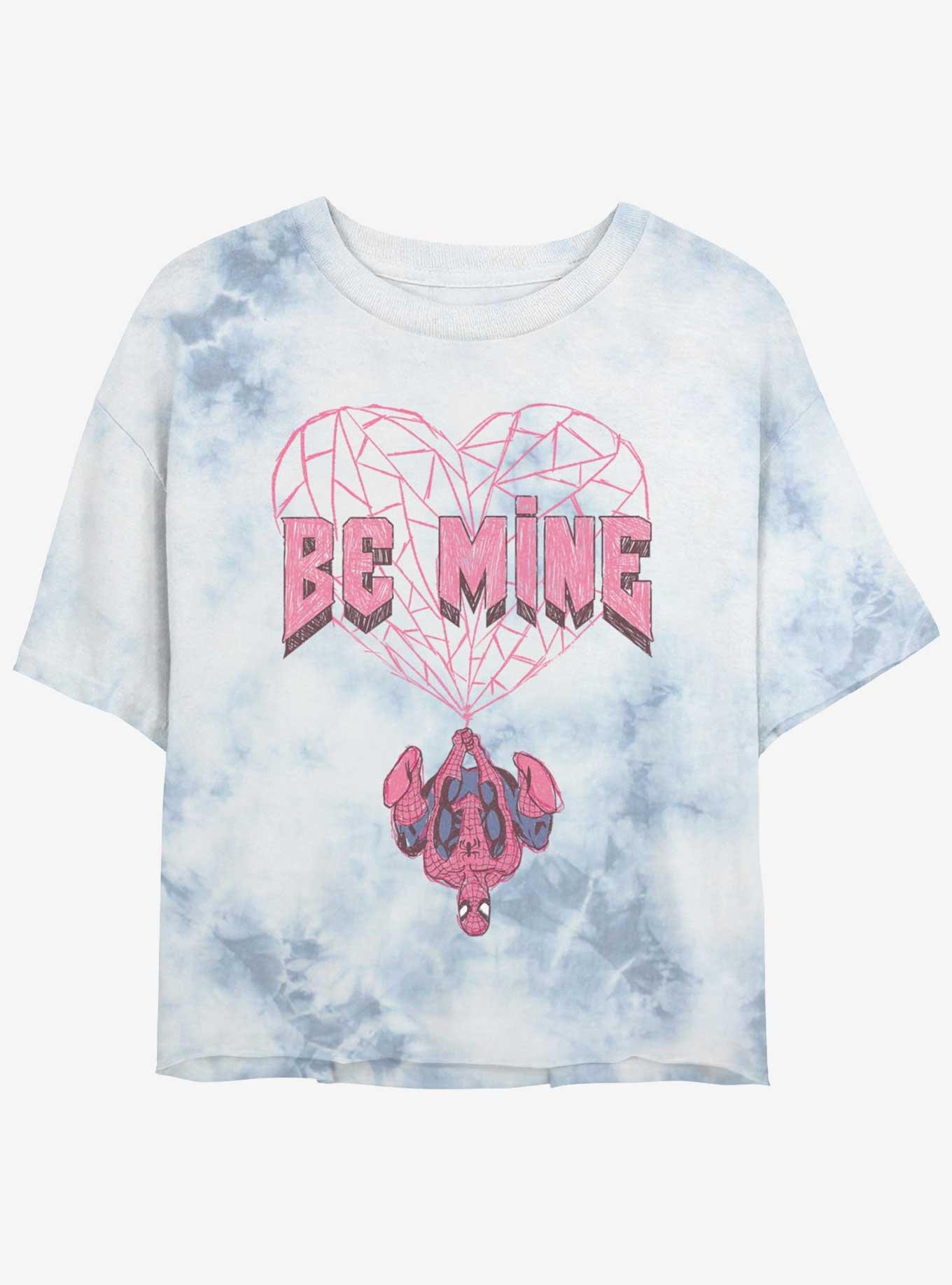 Marvel Spider-Man Be Mine Womens Tie-Dye Crop T-Shirt, WHITEBLUE, hi-res