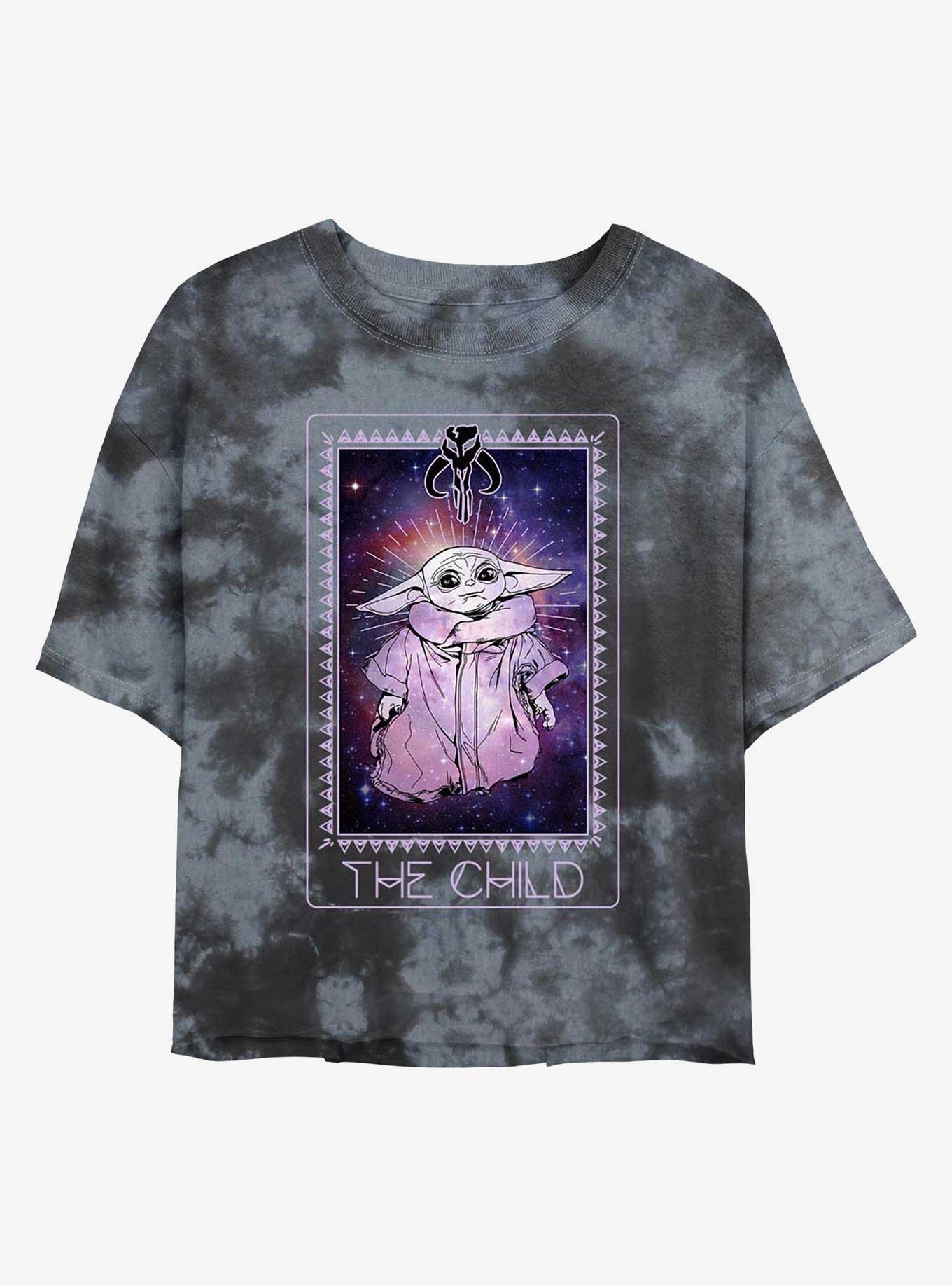 Star Wars The Mandalorian Cosmic Child Tarot Tie-Dye Girls Crop T-Shirt, BLKCHAR, hi-res