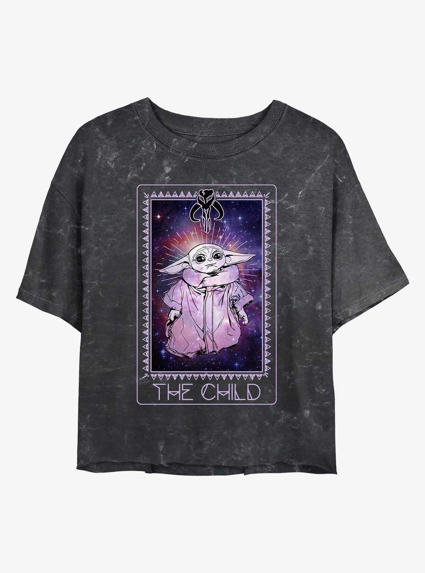 Star Wars The Mandalorian Cosmic Child Tarot Mineral Wash Girls Crop T-Shirt, BLACK, hi-res