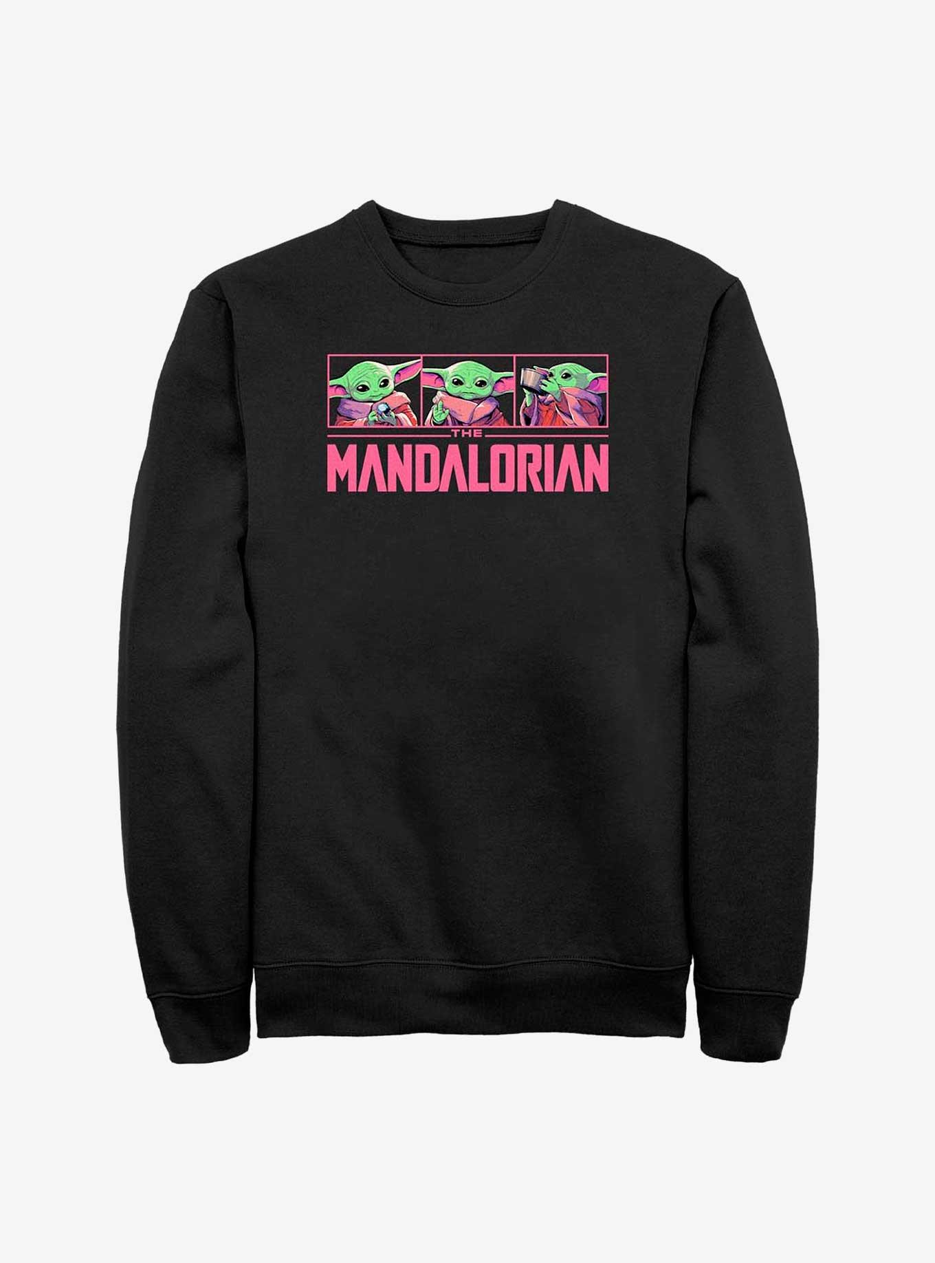 Star Wars The Mandalorian Grogu Neon Logo Sweatshirt, BLACK, hi-res