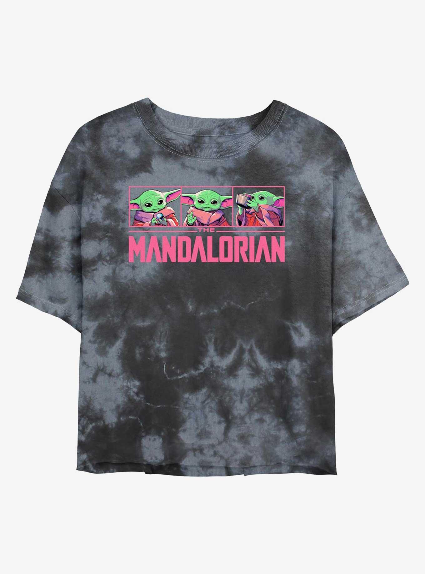 Star Wars The Mandalorian Grogu Neon Logo Tie-Dye Girls Crop T-Shirt, , hi-res